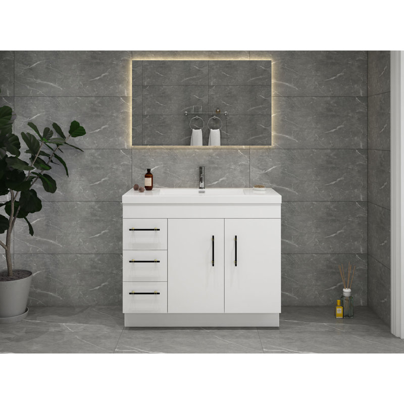 Ensemble de meuble-lavabo simple 42 po Carliss, Blanc lustré, Noir