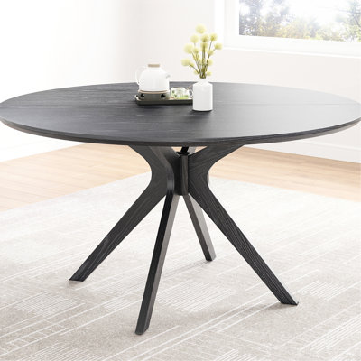 Table de salle à manger ronde 47,2 po, bois massif, noir, piédestal en forme de X, 4 à 6 places, coussins souples pour le plancher, base de nettoyage simple, aux planchers, configuration
