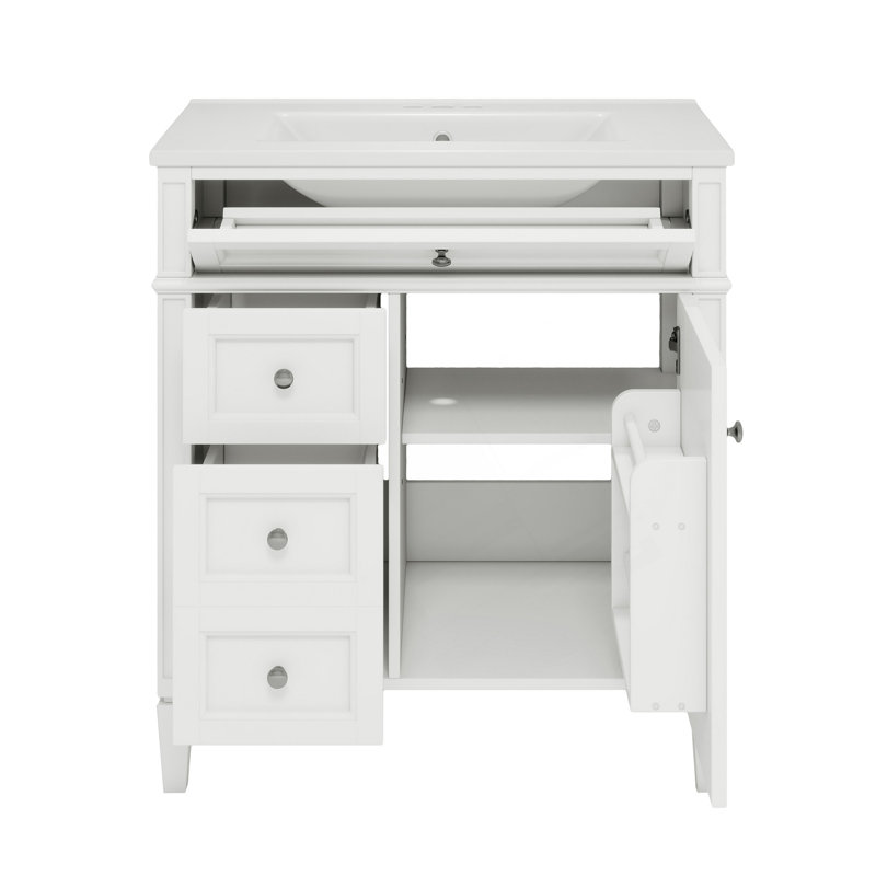 Meuble-lavabo moderne de 30 po avec lavabo intégré, Blanc, Argent argent, 30"
