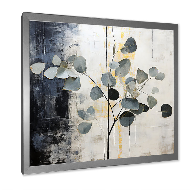 Feuilles de lierre de fer monochromes, H 36 po x l 36 po x P 1,5 po, Cadre simple argenté