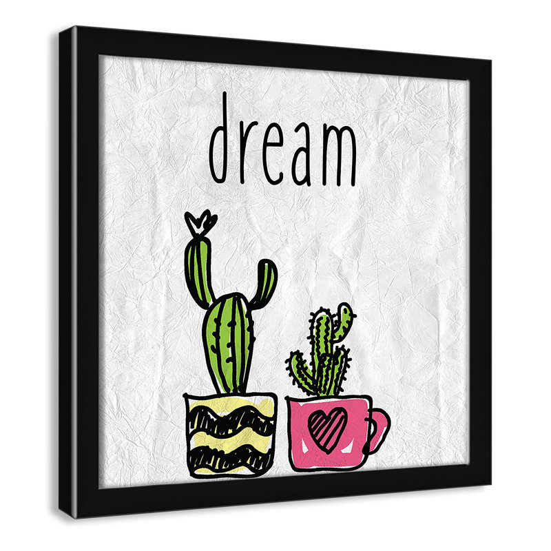 «Cacti A», art encadré, 12" H x 12" W x 1.18" D, Encadré de boîte noir