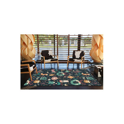 Tapis tissé à motif d'ornement de Noël Botanical Black
