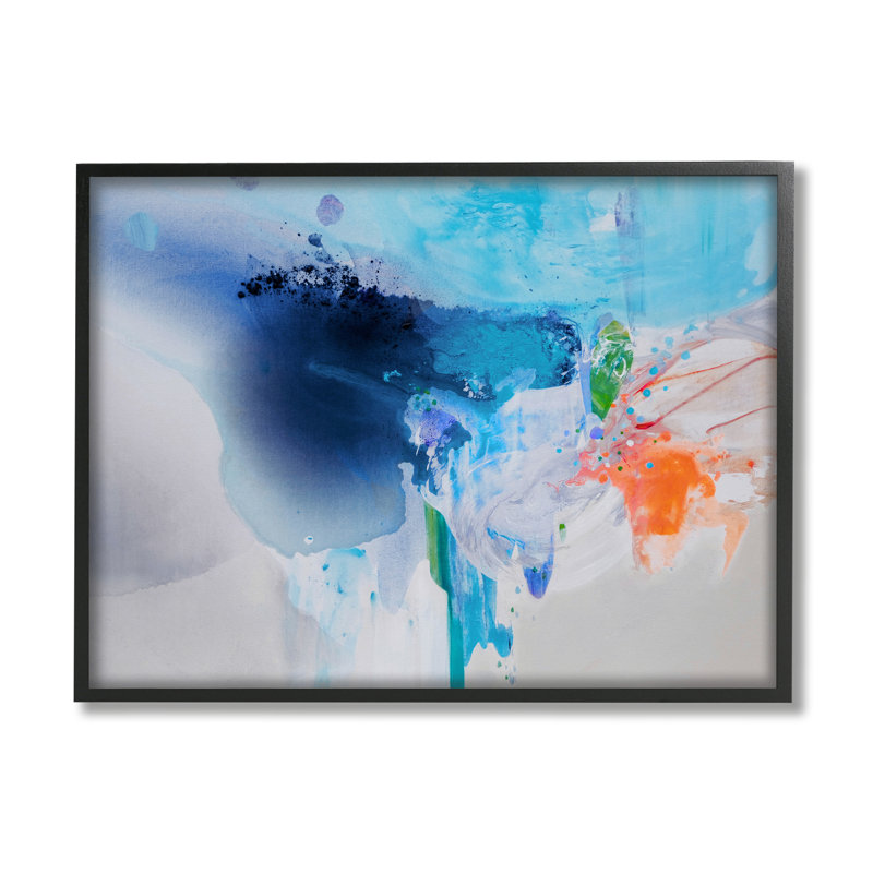 Intense peinture abstraite éclaboussure d'eau, H 20 po x l 16 po, Giclée encadrée noir minuit