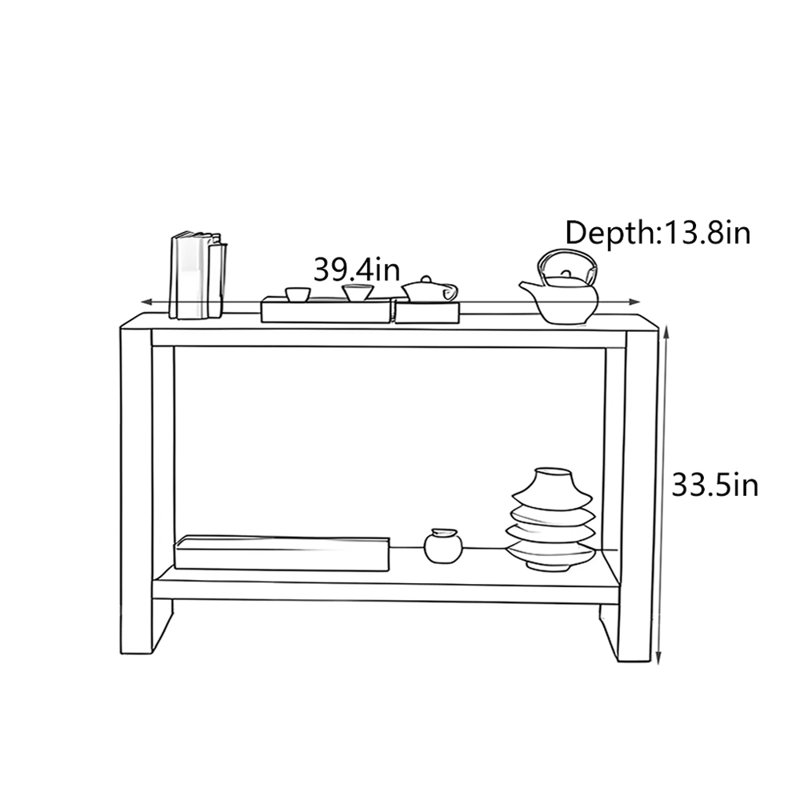 Console Mid-Century moderne en bois massif, H 33,5 po x l 39,4 po x P 13,8 po