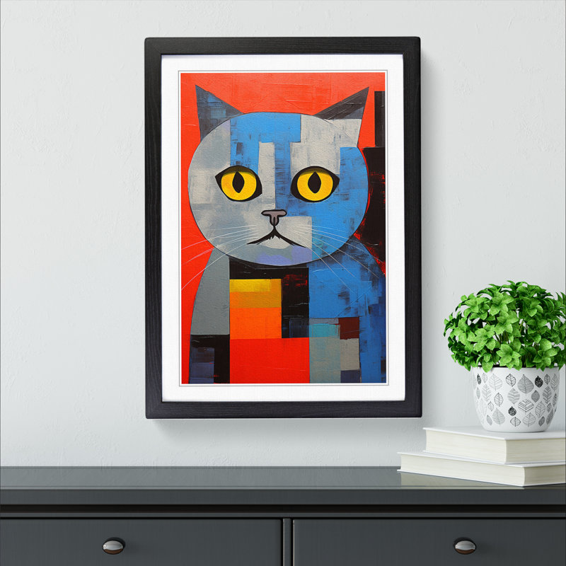 Cat Constructivism No.2 - Single Picture Frame Print on Wood, Black Framed, 34cm H x 25cm W