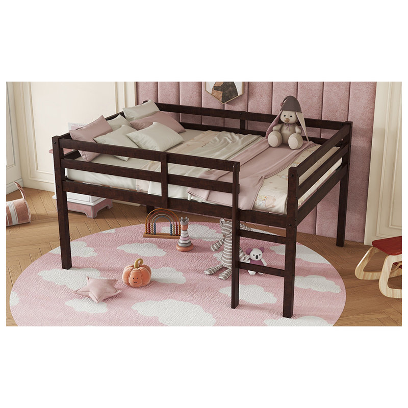 Full Rubber Wood Loft Bed With Ladder,Espresso