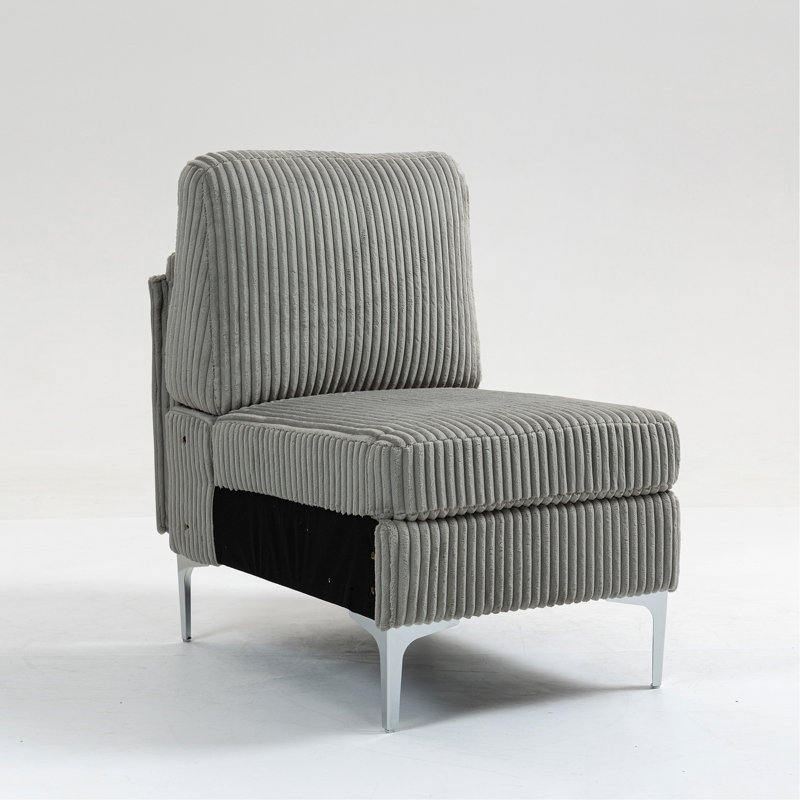 Module de siège modulaire sans accoudoirs, canapé modulaire en velours côtelé, fauteuil d'appoint modulaire sans accoudoirs avec coussin de dossier, gris