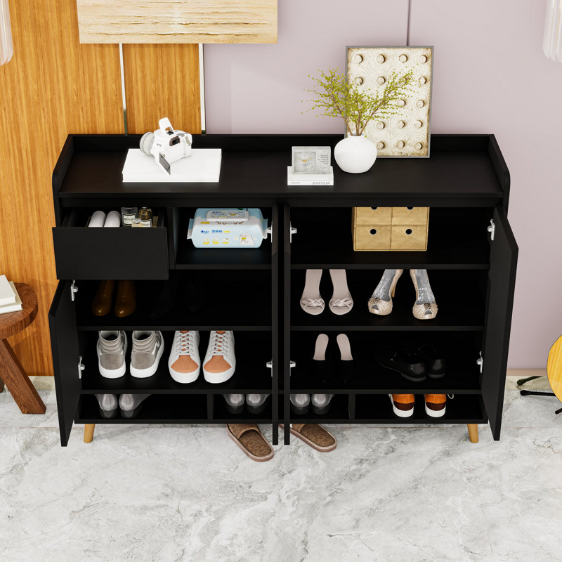 Shoe Cabinet with Adjustable Shelves, Black