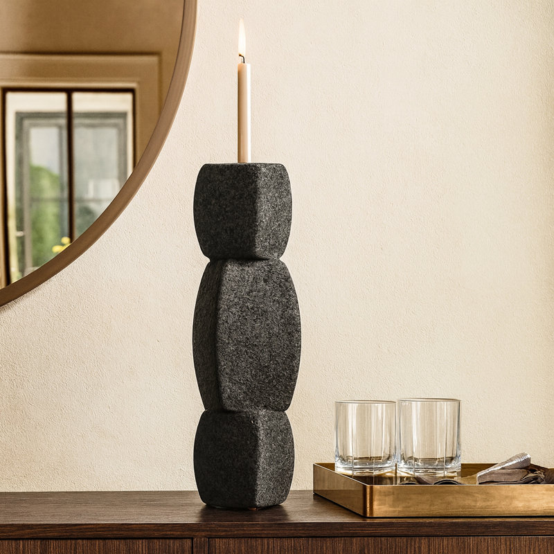 Modern Ceramic Stacked Objects Candle Holder for Home Decor - Decorative Taper Candlestick Holder for Tabletop Accent or Shelf Decor