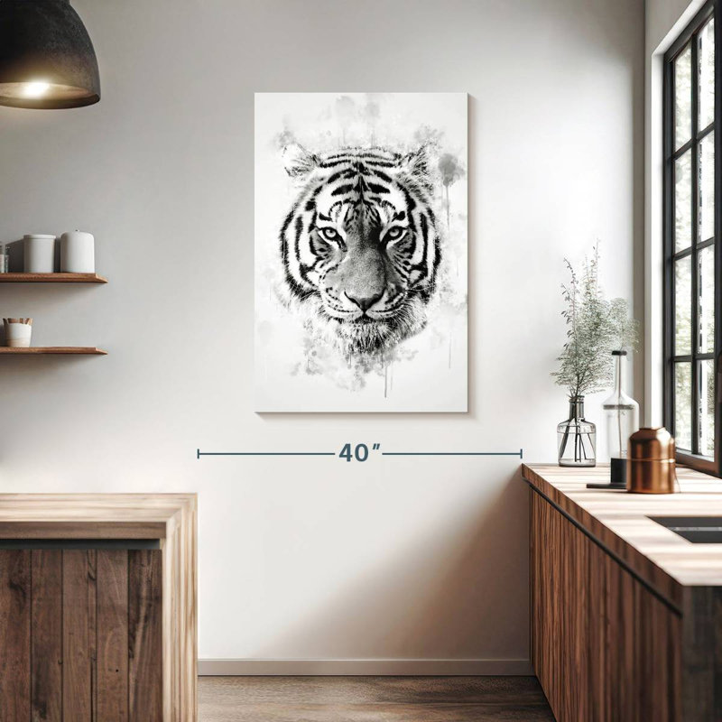 Tête de tigre Brampt noir et blanc, H 39 po x l 26 po