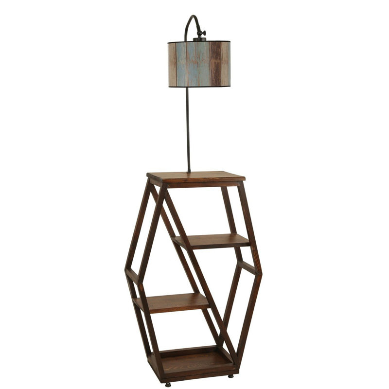 Luro Elegant Floor Lamp with Metal Body and Fir Wood Bookstand, 65.0 in Total Height x 9.8 in Base | Walnut Finish, E27 Socket Max 60W, Stylish Lighting for Living Room, Bedroom & Office, Durable Electrostatic Paint