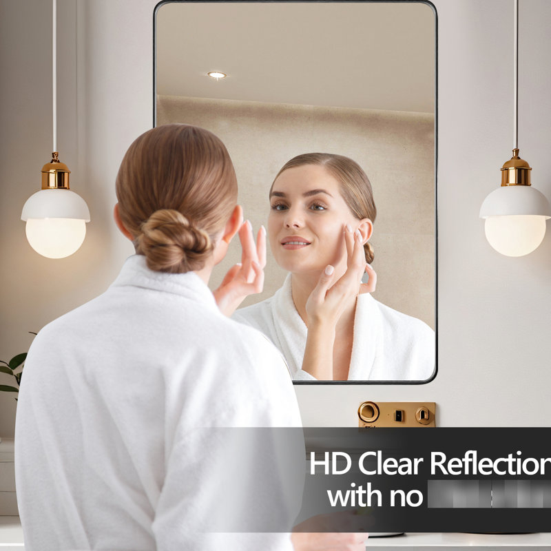 Cadre de salle de bain en aluminium noir 40 x 30 pouces avec verre flottant HD pour une réflexion claire et aucune image visuelle en miroir