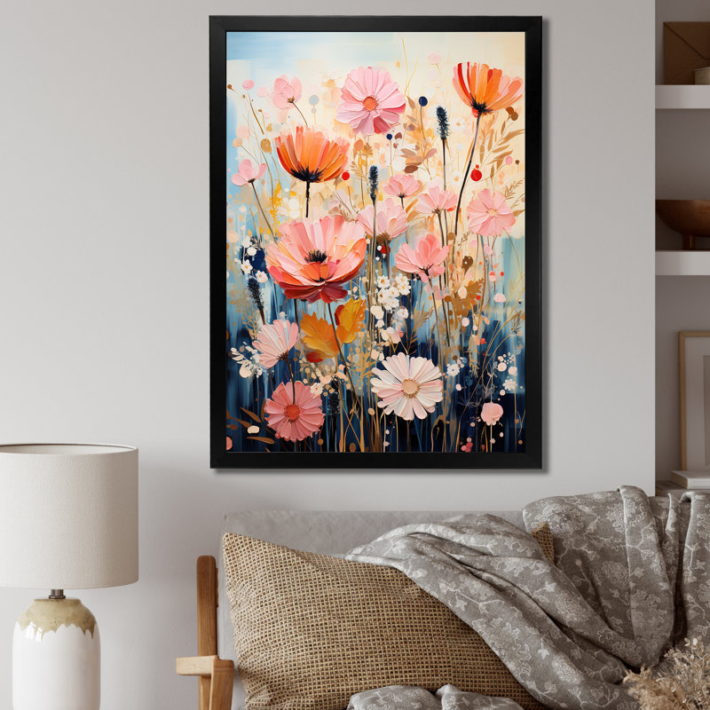 Multicoloured Flowers Collage I - Floral Canvas Wall Art, Cadre photo noir, H 20 po x l 12 po x P 1 po