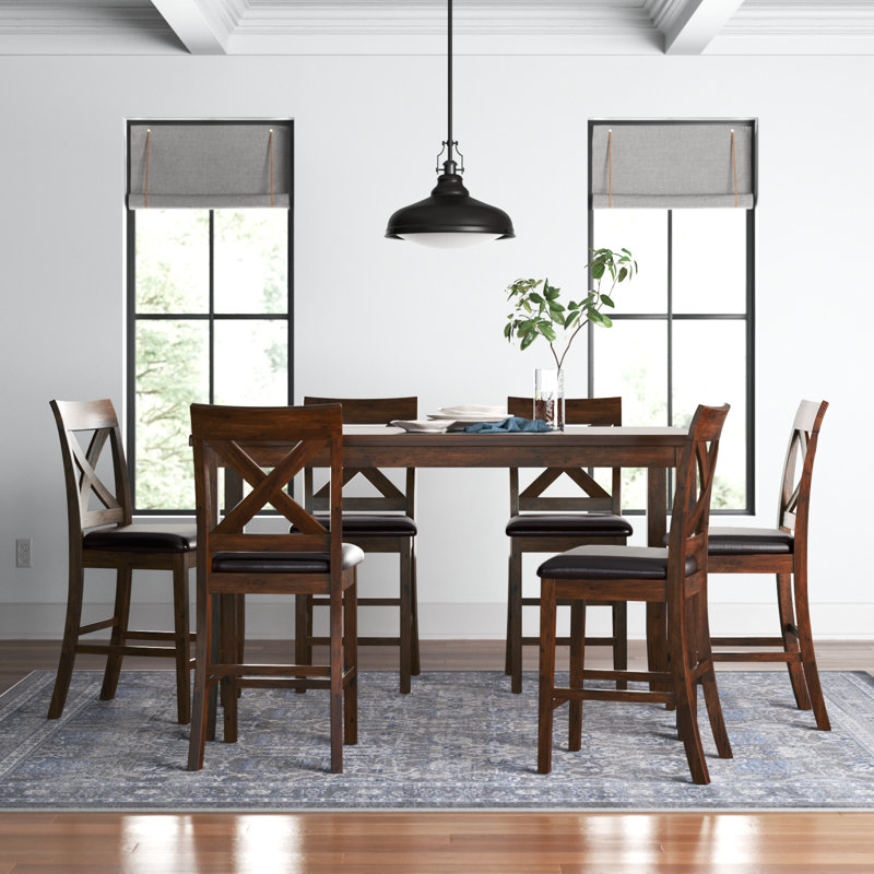 Ketron 6-Piece Counter Height Dining Set w/ Upholstered Seats, Brown
