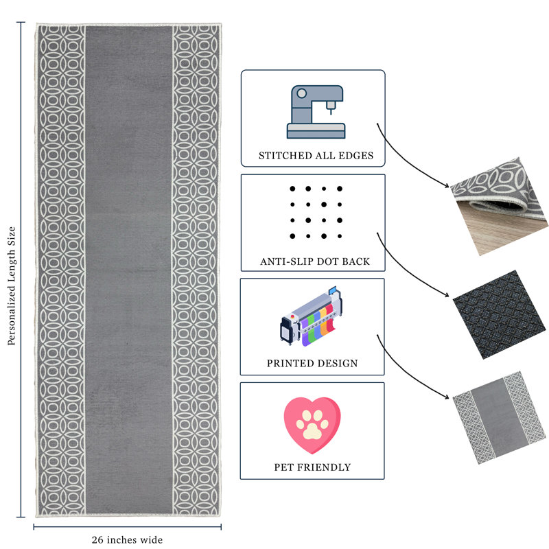 Tapis de couloir gris à poils longs sur mesure, Tapis de couloir 2 pi 2 po x 12 pi