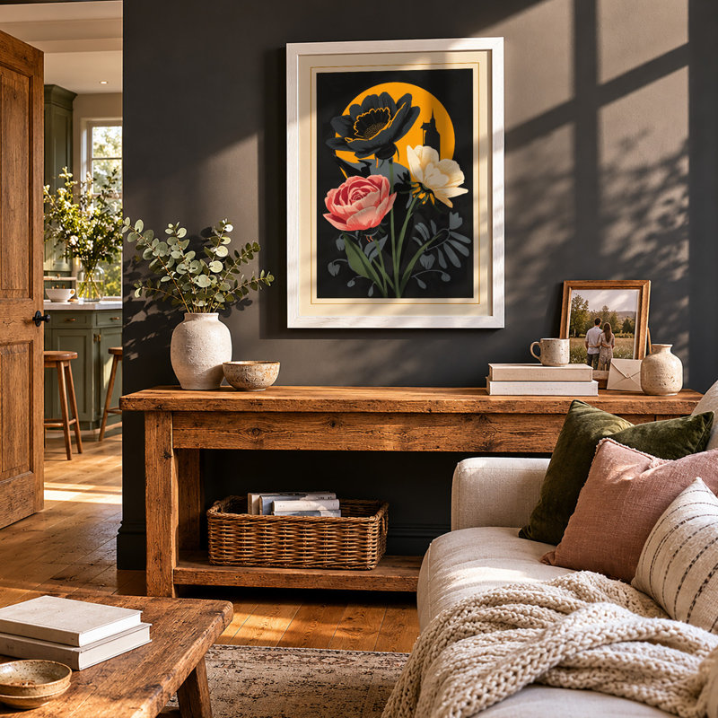 Three Roses in Bloom Botanical - Framed Print, A1 - 84.1 x 59.4 cm, White