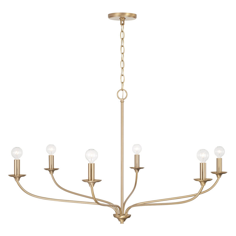 Lustre classique à 6 lumières de style bougie , Laiton mat