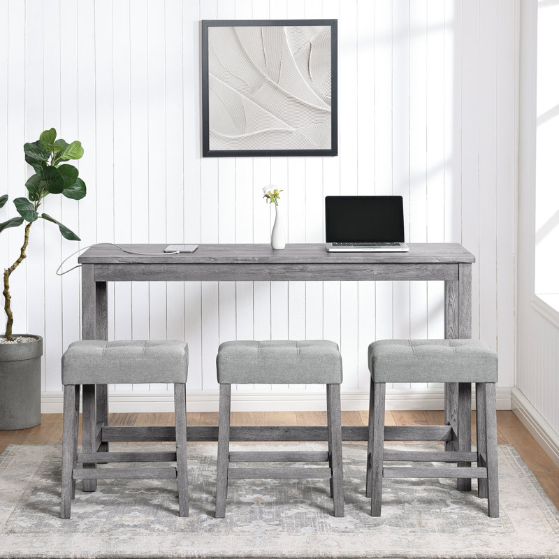 Ensemble de table de bar avec prise électrique, ensemble table et chaises 4 pièces, ensemble table et chaises de petit-déjeuner de style industriel