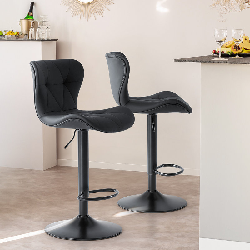 Swivel Adjustable Height Bar Stools, Leather Upholstered Counter Stools, Modern Pub Stool, Black, 4
