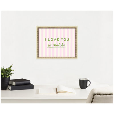 «I Love You So Matcha», reproduction d'art de cuisine rayée rose et verte pour maison ou appartement