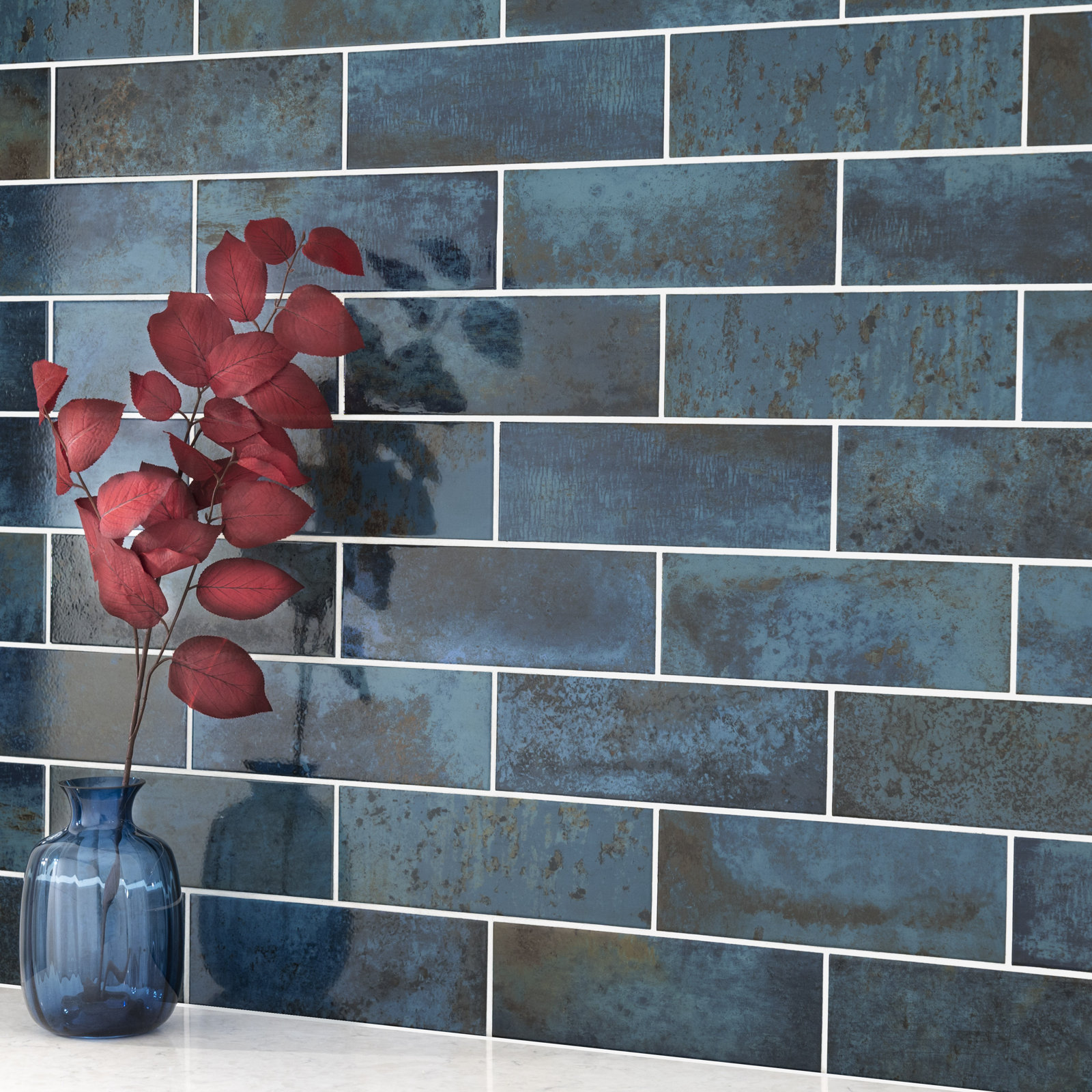 Metallo 4 in. x 12 in. Glossy Ceramic Subway Wall Tile, Indico