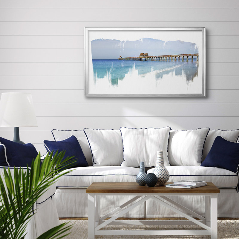 Virginia Beach Pier - Toile encadrée de qualité supérieure - prête à être accrochée, H 14,5 po x l 26,5 po x P 1 po