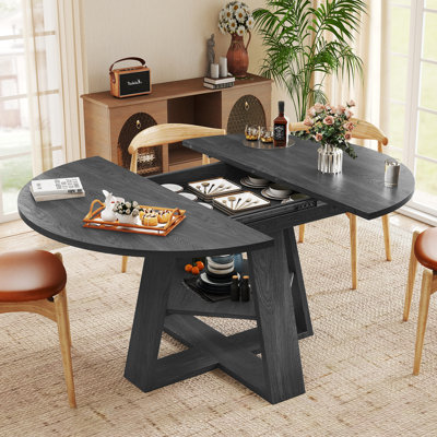 Extendable Round To Oval Dining Table For 4–6, Wooden Kitchen Table With Hidden Storage And Upholstered Chairs, Space-saving Dinner Table For Small Apartments