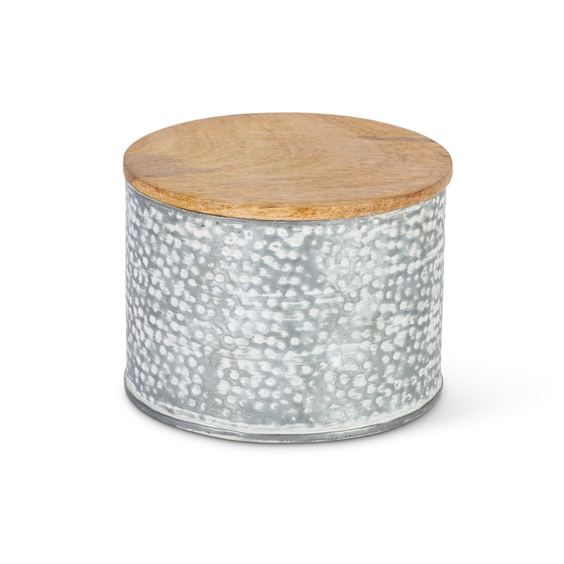 Assortiment de pots à bougie en métal martelé avec dessus en bois de manguier (ensemble de 3)
