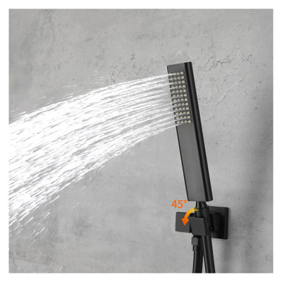 Système de douche noir mat avec pomme de douche à effet pluie de 10 pouces et ensemble de robinets de douche complet avec ensemble de soupape à pression équilibrée