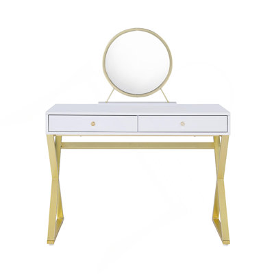 Rectangular Vanity Desk With Mirror And Jewelry Tray, Spacious Storage For Cosmetics And Accessories, Modern Bedroom Essential.