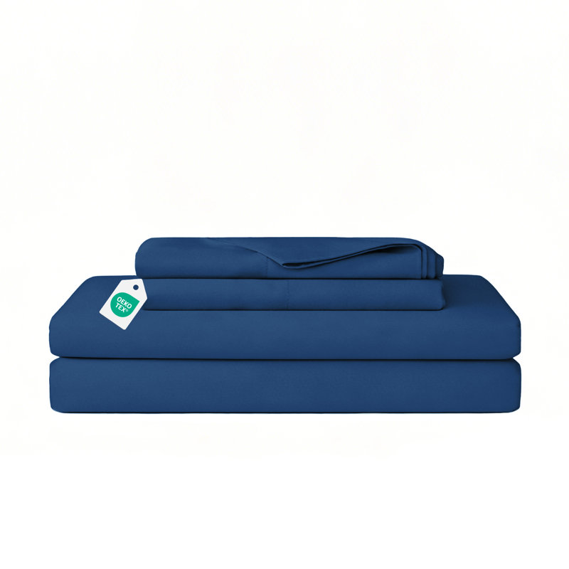 220-Thread Count Cotton Blend Sateen Soft Smooth Sheet Set With Pillowcase - Basics by Wayfair™, Navy