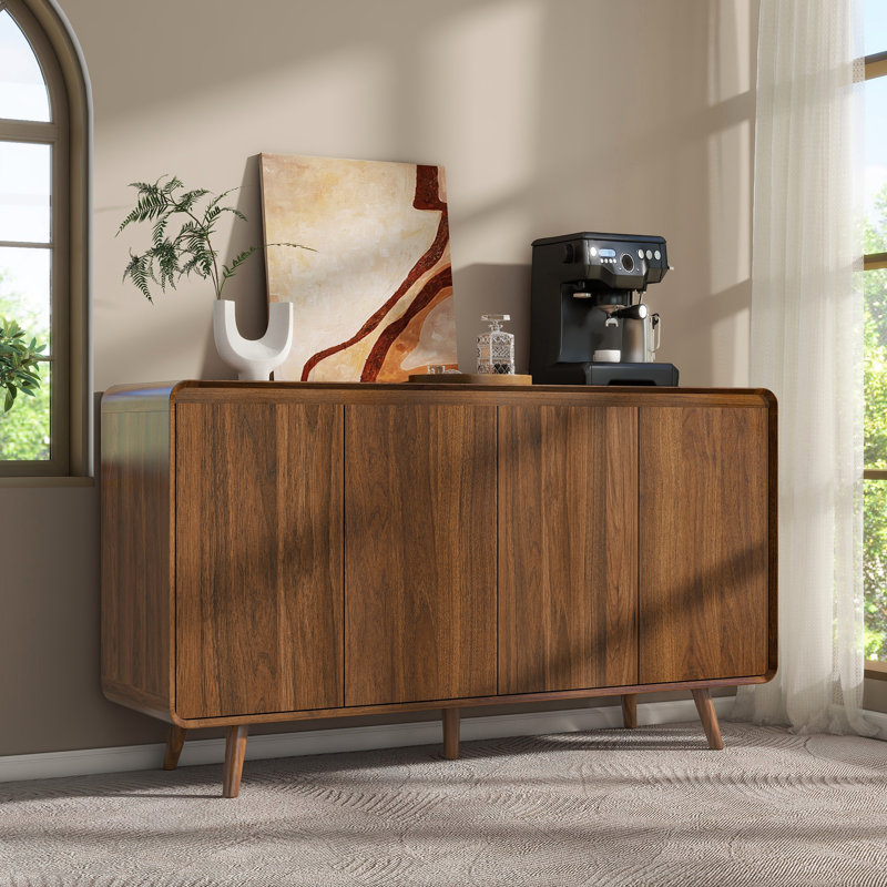 Angela Walnut Sideboard Cabinet, Modern Wood Sideboard Buffet Cabinet for Kitchen Dining Room, 55.3"W x 15.8"D x 31.7"H