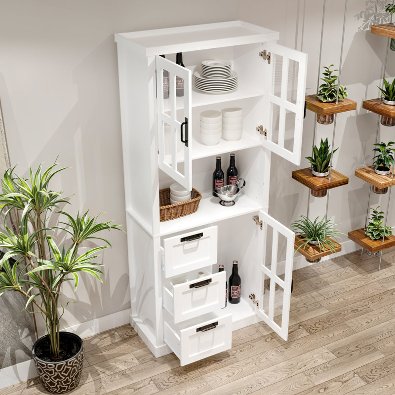 Huche 70,9 "avec 3 tiroirs et 2 portes vitrées