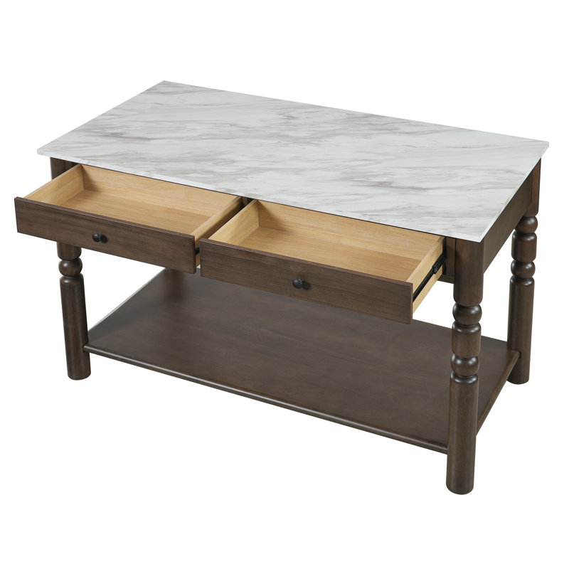 Zoey 56.5" Wooden Kitchen Island with Drawers & Open Storage Shelves, Smoked Oak