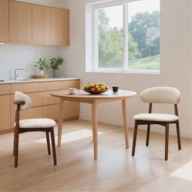 Chaise rembourrée en flanelle de chameau clair avec pieds en bois de noyer massif, ensemble de 2 chaises sans accoudoirs pour la cuisine, le restaurant, le salon et la salle de réunion