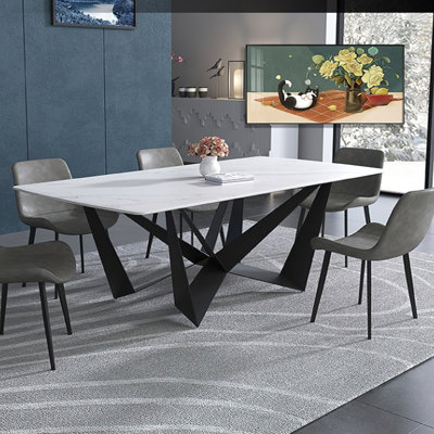 Modern Stylish Dining Table Rectangle White Sintered Stone Top