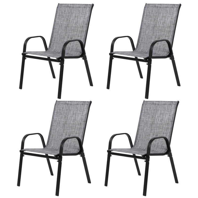 4 chaises de patio en tissu textilène respirant, dossier haut et accoudoirs pour un confort extérieur et un gain de place