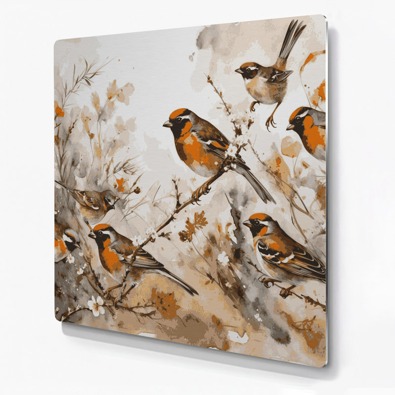 Oiseau en métal beige, H 12 po x l 12 po