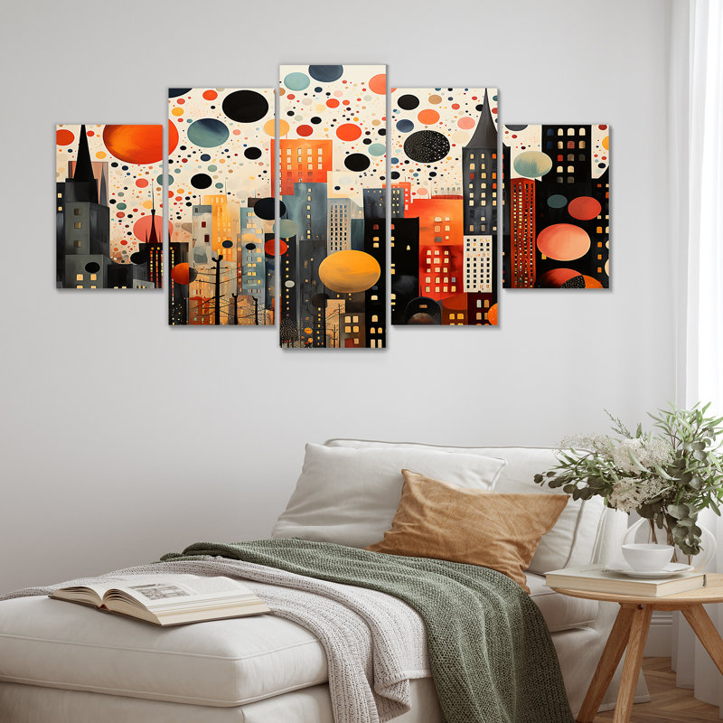  «Orange Bubble Cityscape Art Deco III - City Art Deco Multipanel Wall Art