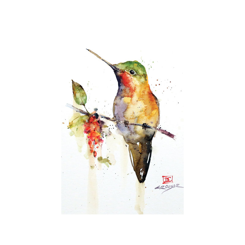 Hummingbird On Branch - Wrapped Canvas Painting, 66.04 cm H x 45.72 cm W x 1.91 cm D