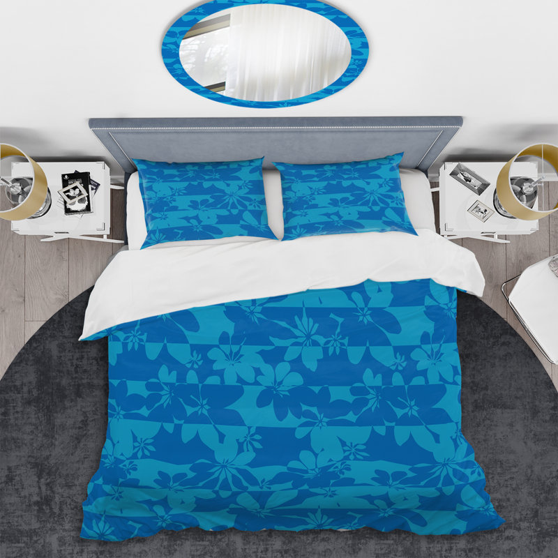 Motif à rayures bleues - Ensemble de housse de couette abstrait - Microfibre de polyester