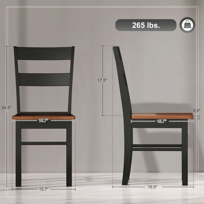 Ensemble de 2 chaises de table de cuisine en bois à dossier ouvert, Noir