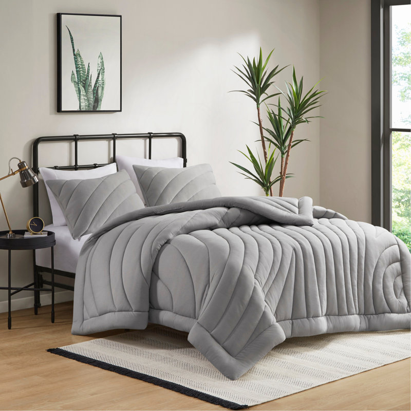 Ensemble d'édredon 3 pièces, Gris, Édredon double et 2 taies décoratives