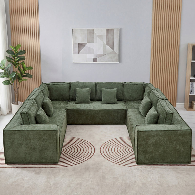 Canapé de compression en U à 138 places en chenille de 138 po, Vert