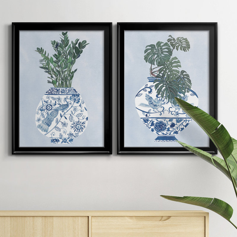 «Moonlight Vase I», ensemble de 2 impressions sur toile encadrées, Cadre noir, H 30,5 po x l 22,5 po x P 1,25 po
