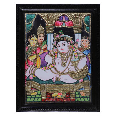«Lord Butter Krishna Tanjore», peinture | Couleur traditionnelle avec or 24 carats | Avec cadre