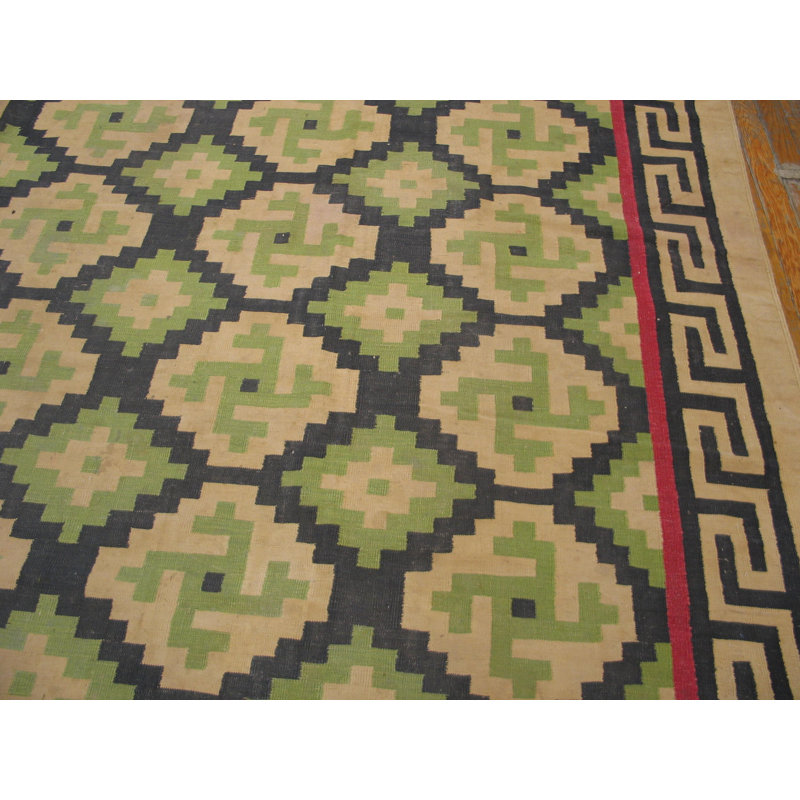 Tapis à large tissage plat antique à motif géométrique antique Tribal