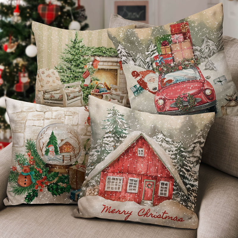 Vintage Christmas 18-Inch Cotton Polyester Pillow Covers Set