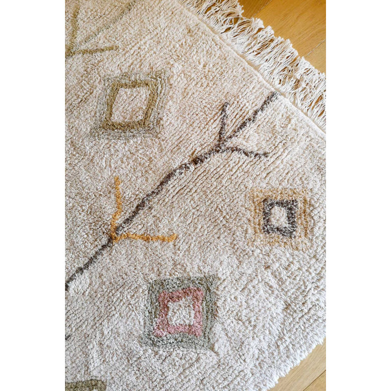 Kaarol Earth Cotton Moroccan Area Rug in Olive/Soil Brown/Ivory, Rectangle 6'6.74" x 9'10.11"