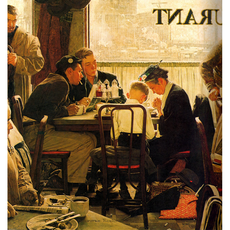 «Saying Grace» par Norman Rockwell, toile tendue avec châssis, H 18 po x l 13 po